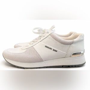 Michael Kors Off-White Leather & Light Gray Suede Runner Sneakers